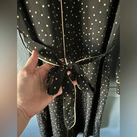 WhoWhatWear | gold & black polka dot | tie waist | button down | midi | dress M - Picture 7 of 10